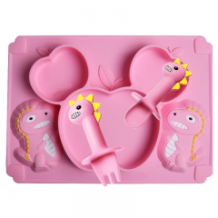 New Apple Design Silicone Baby Plates Mat with Spoon