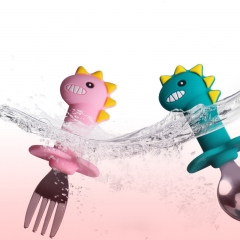 2021 New Style Silicone Baby Dinosaur Feeding Spoon Set