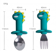 2021 New Style Silicone Baby Dinosaur Feeding Spoon Set