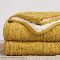 Acrylic Cable Knit Sherpa Throw Blanket