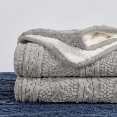 Acrylic Cable Knit Sherpa Throw Blanket