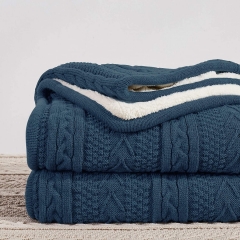 Acrylic Cable Knit Sherpa Throw Blanket