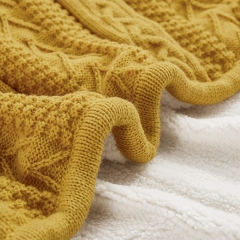 Acrylic Cable Knit Sherpa Throw Blanket