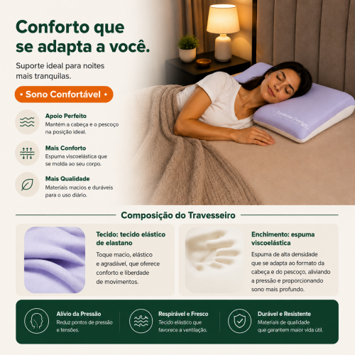 Travesseiro Nuvem de Espuma Viscoelástica com Tecido Elástico Premium – Conforto Adaptável e Suporte Ergonômico | BP Bedding