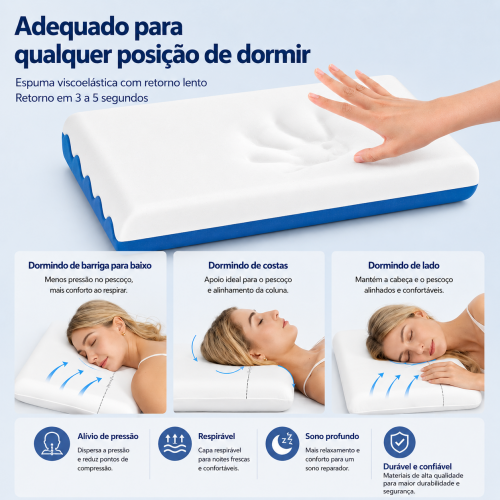Travesseiro Nuvem de Espuma Viscoelástica com Design Ergonômico e Suporte Cervical – BP Bedding