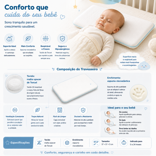 Travesseiro de espuma viscoelástica para bebé