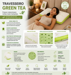Travesseiro de espuma viscoelástica com design de chá verde