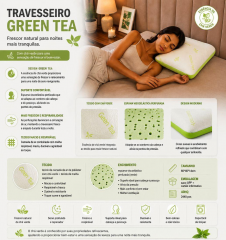 Travesseiro de espuma viscoelástica com design de chá verde