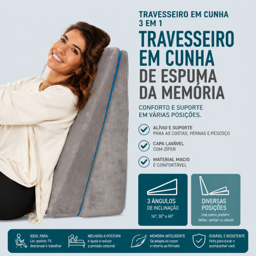 Travesseiro cunha de espuma viscoelástica