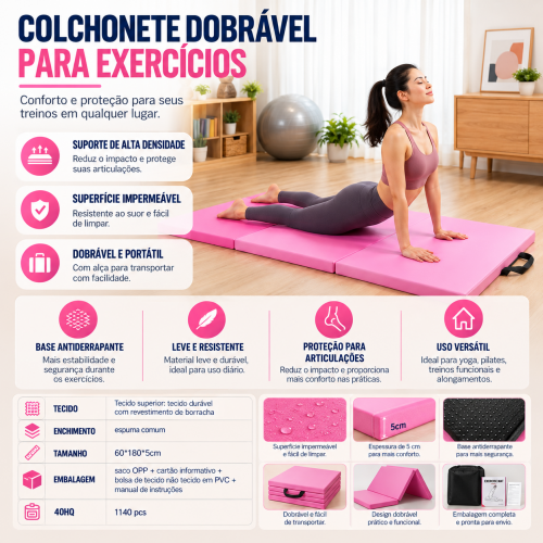 Tapete de ioga dobrável em 3 partes