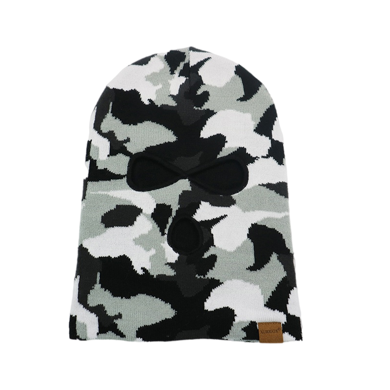 Custom Camo Jacquard Pattern Knit Ski Maks 3 Hole Full Face Cover Winter Balaclava Mask | Sewingman