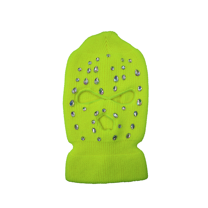 High Quality Wholesale Handmade Design Your Own Crystal Ski Mask 3 Hole Bling Bling Neon Balaclava With Full Rhinestone | Sewingman