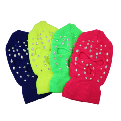 High Quality Wholesale Handmade Design Your Own Crystal Ski Mask 3 Hole Bling Bling Neon Balaclava With Full Rhinestone | Sewingman