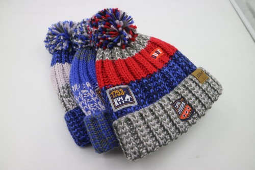 Brillent Ribbed Knit Pom Pom Winter Beanies Embroidery Hat with Patches All Over the Hat | Sewingman