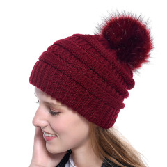 New Fashion Manufacture Autumn and Winter Women's Knitted Hat with Faux Fur Pom Pom Hat | Sewingman