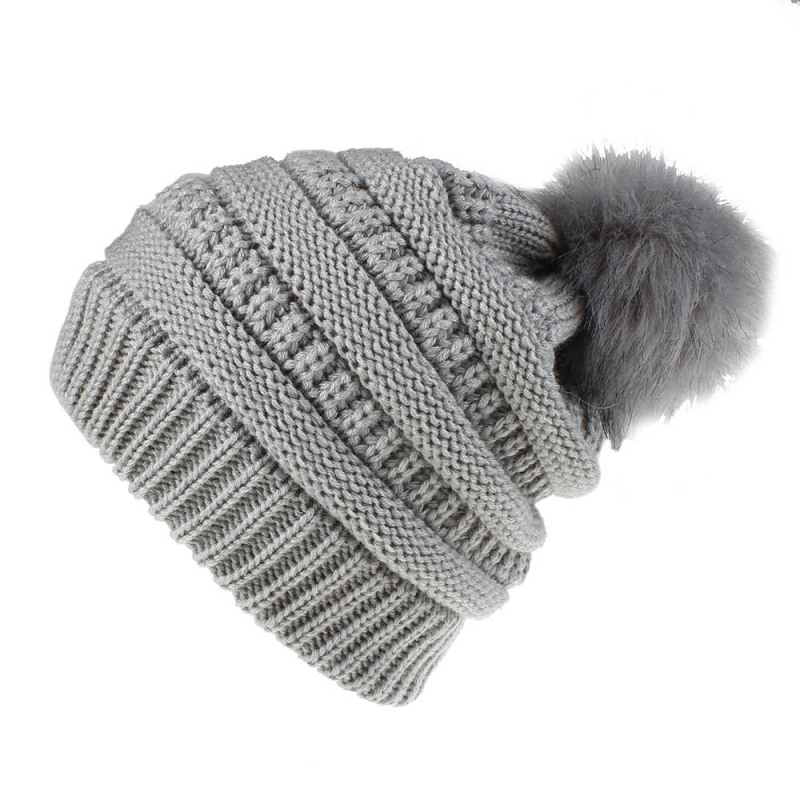 New Fashion Manufacture Autumn and Winter Women's Knitted Hat with Faux Fur Pom Pom Hat | Sewingman