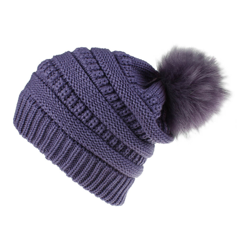 New Fashion Manufacture Autumn and Winter Women's Knitted Hat with Faux Fur Pom Pom Hat | Sewingman