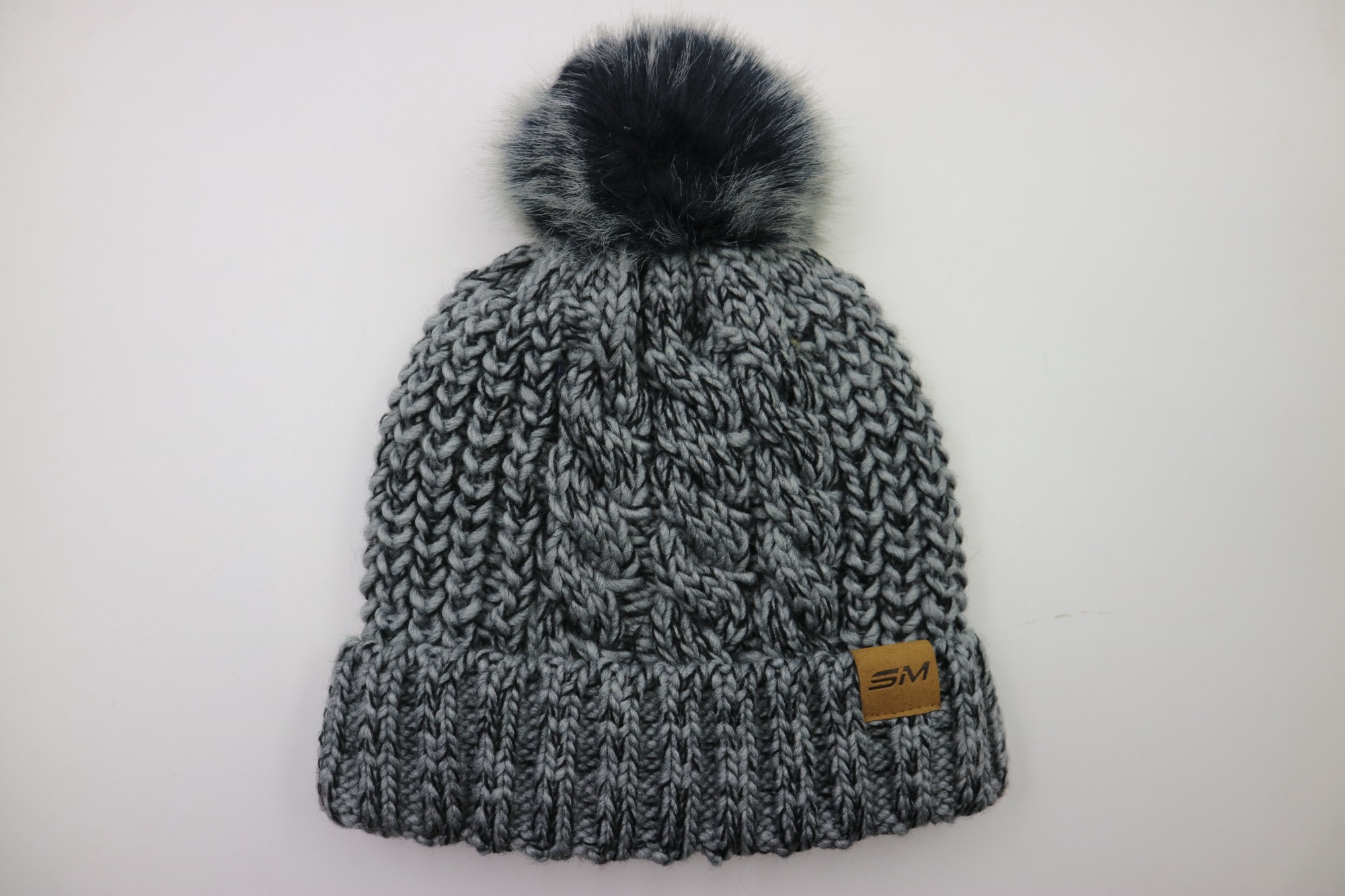Wholesale Wool Mix Thick and Warm Knitted Beanie Hat with Faux Fur Pom Pom | Sewingman