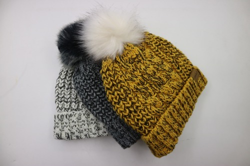 Wholesale Wool Mix Thick and Warm Knitted Beanie Hat with Faux Fur Pom Pom | Sewingman