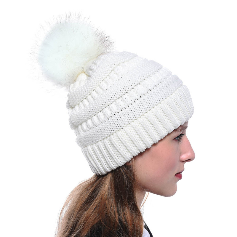 New Fashion Manufacture Autumn and Winter Women's Knitted Hat with Faux Fur Pom Pom Hat | Sewingman