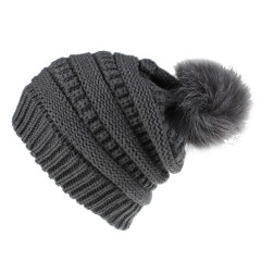 New Fashion Manufacture Autumn and Winter Women's Knitted Hat with Faux Fur Pom Pom Hat | Sewingman