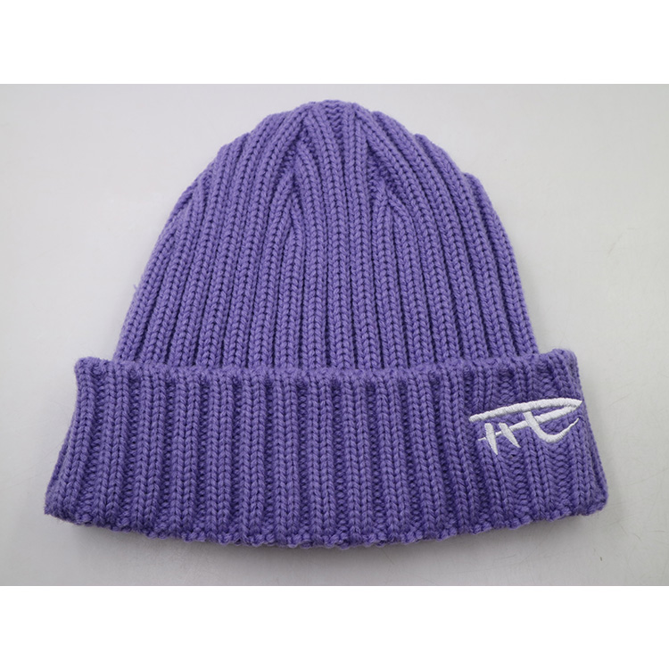 Bright Color Ribbed Knit Cuff Winter Hats Acrylic Embroidery Fisherman Beanie for Women | Sewingman