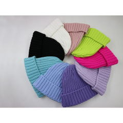 Bright Color Ribbed Knit Cuff Winter Hats Acrylic Embroidery Fisherman Beanie for Women | Sewingman