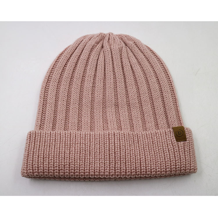 Colorful Ribbed Knitted Hats Girl Cap Winter Plain Beanies for Adult with Leather Label | Sewingman