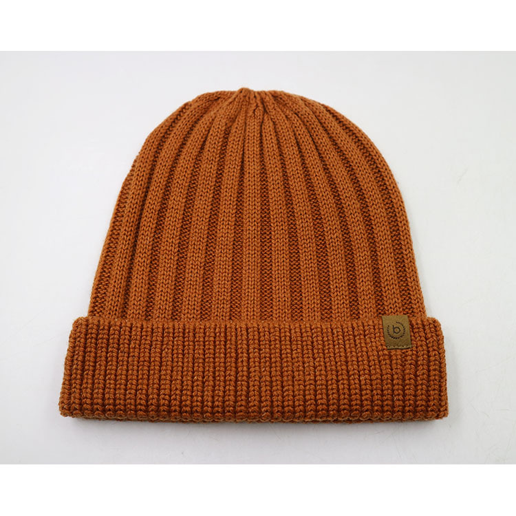 Colorful Ribbed Knitted Hats Girl Cap Winter Plain Beanies for Adult with Leather Label | Sewingman