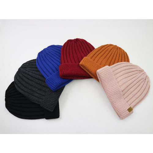 Colorful Ribbed Knitted Hats Girl Cap Winter Plain Beanies for Adult with Leather Label | Sewingman