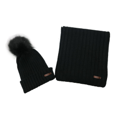 Classic Winter Knitted Ribbed Hats with Faux Fur Pom Pom and Scarf Set In Cold Winter | Sewingman