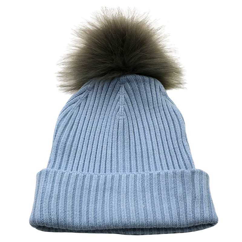 Warm Soft Winter Custom Ribbed Knitted Beanie with Faux Fur Pom Pom for Women | Sewingman