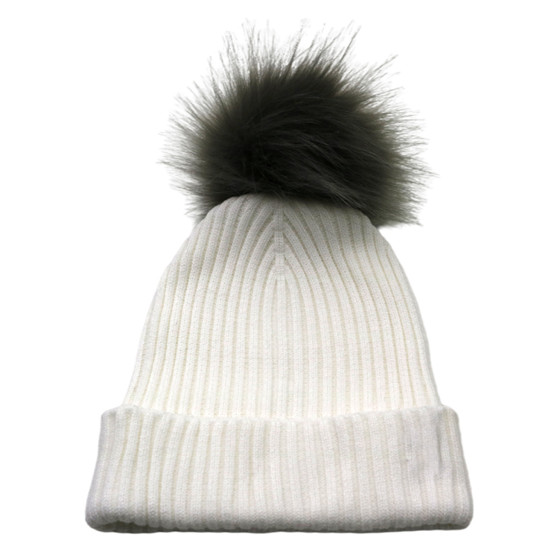 Warm Soft Winter Custom Ribbed Knitted Beanie with Faux Fur Pom Pom for Women | Sewingman