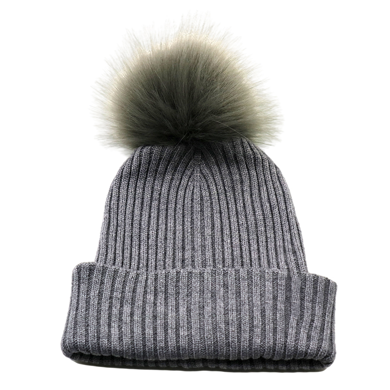 Warm Soft Winter Custom Ribbed Knitted Beanie with Faux Fur Pom Pom for Women | Sewingman