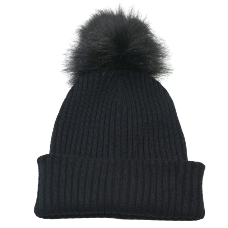 Warm Soft Winter Custom Ribbed Knitted Beanie with Faux Fur Pom Pom for Women | Sewingman