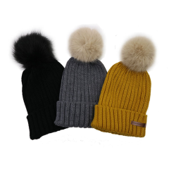 Classic Winter Knitted Ribbed Hats with Faux Fur Pom Pom and Scarf Set In Cold Winter | Sewingman