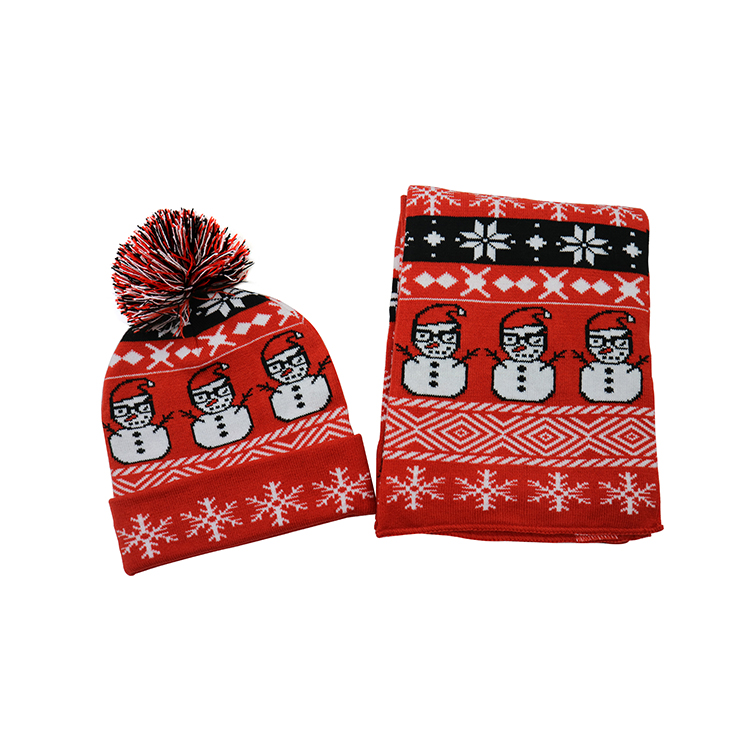 High Quality Knitting Jacquard Christmas Hat and Scarf 2 Pieces Set | Sewingman