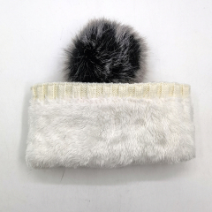 Rhinestones Mixed Wool Knit Pom Beanie