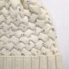 Rhinestones Mixed Wool Knit Pom Beanie