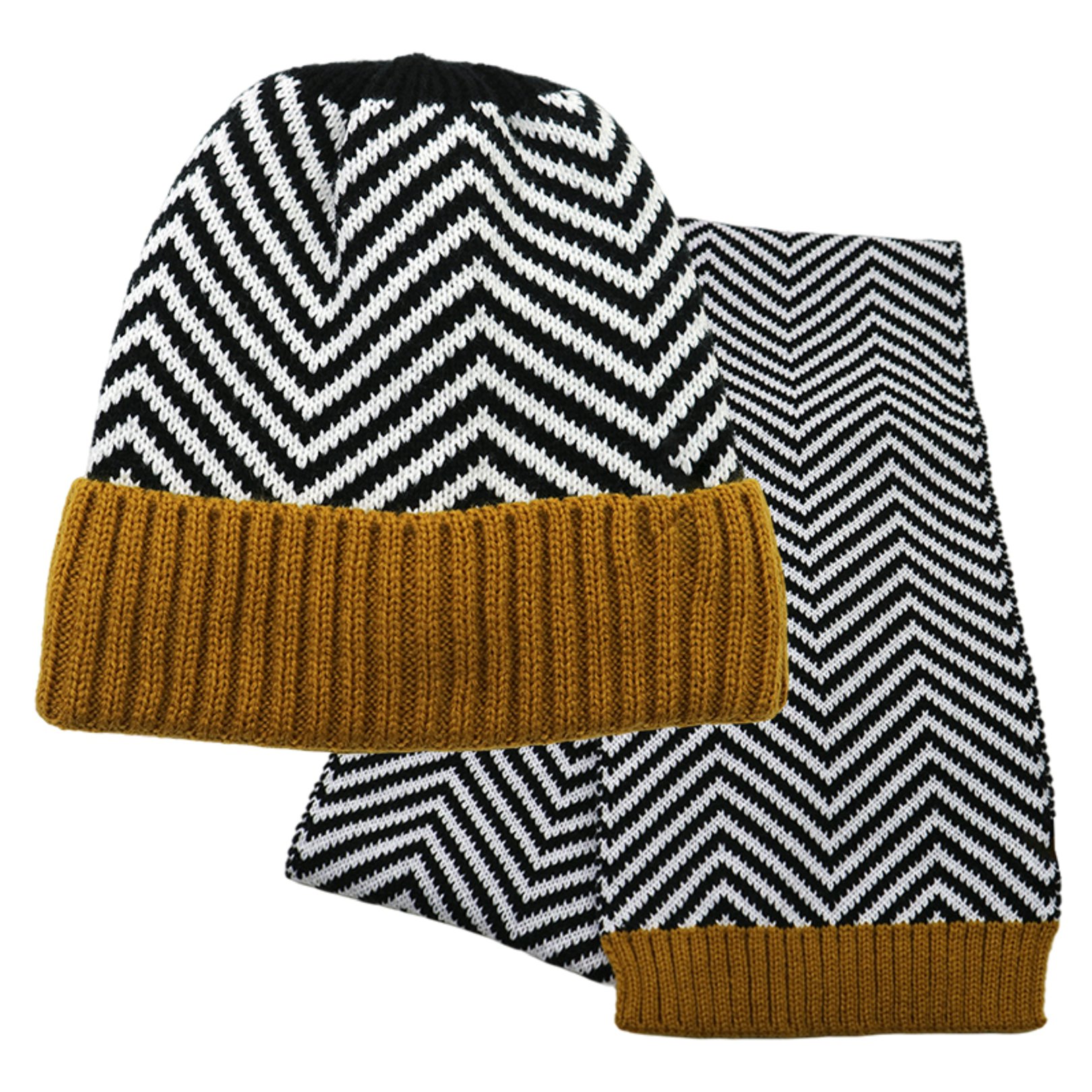 Herringbone Knitted Beanie And Scarf Set