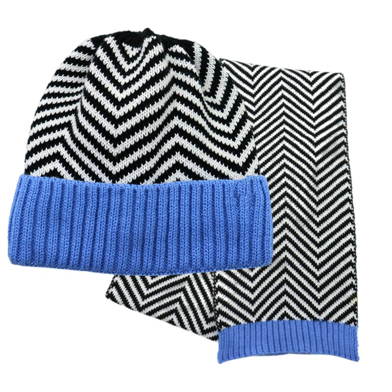 Herringbone Knitted Beanie And Scarf Set