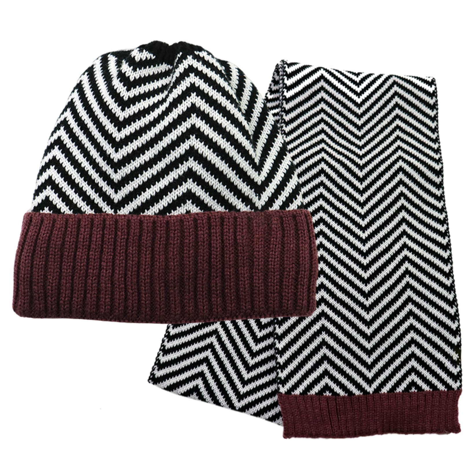 Herringbone Knitted Beanie And Scarf Set