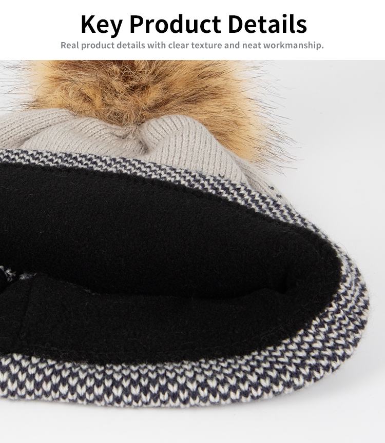 Acrylic Jacquard Knitted Pom Pom Beanie