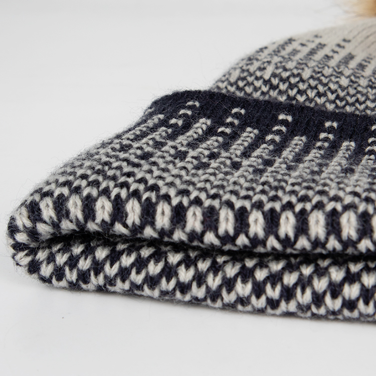 Acrylic Jacquard Knitted Pom Pom Beanie