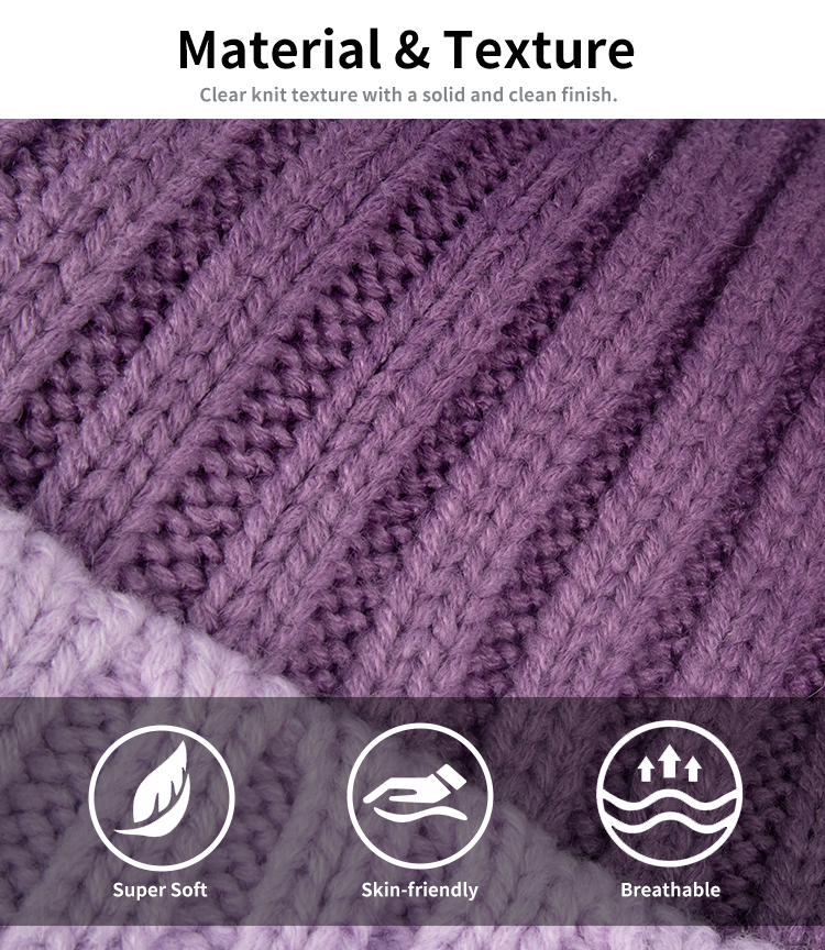 Color Gradient Acrylic Knit Fleece Lining Beanie