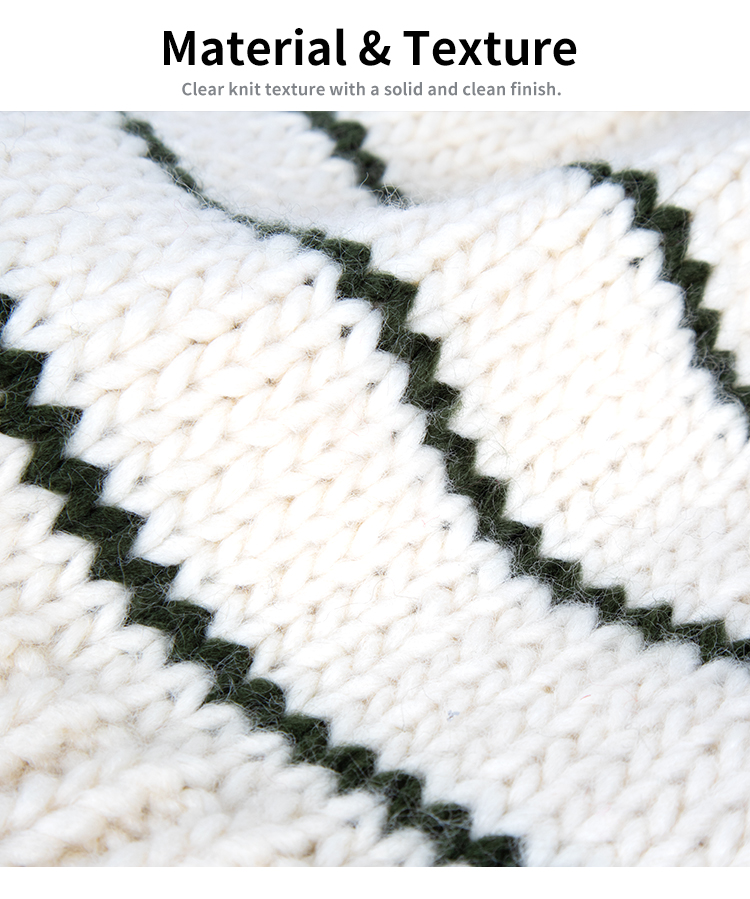 Acrylic Striped Jacquard Pom Beanie