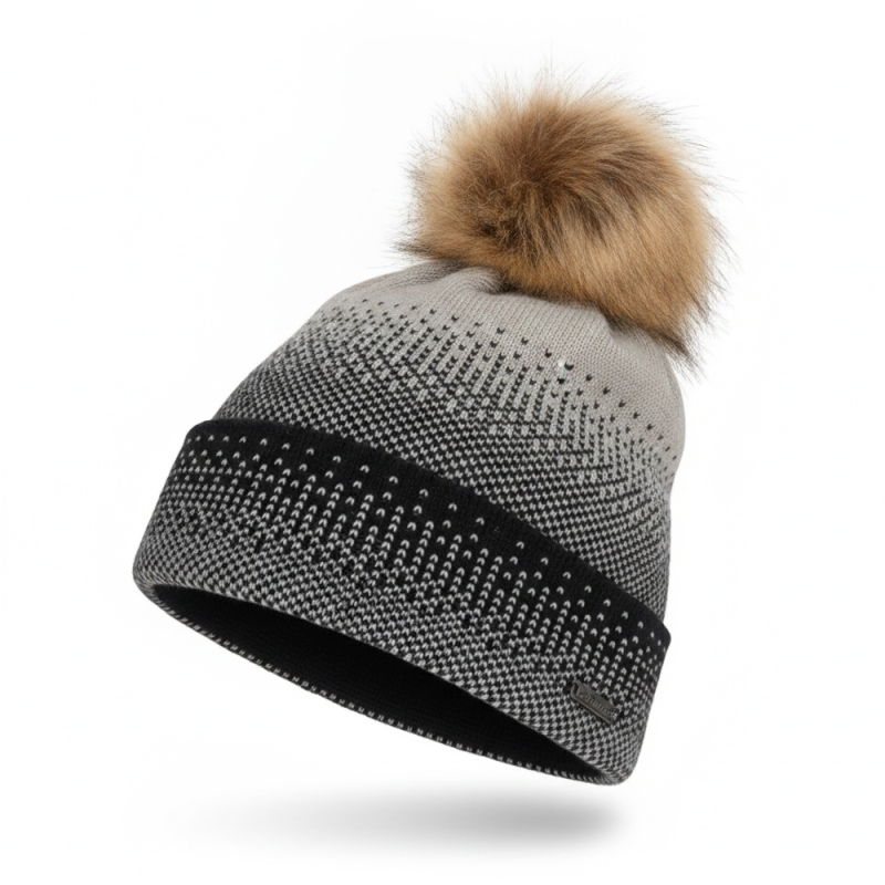 Acrylic Jacquard Knitted Pom Pom Beanie