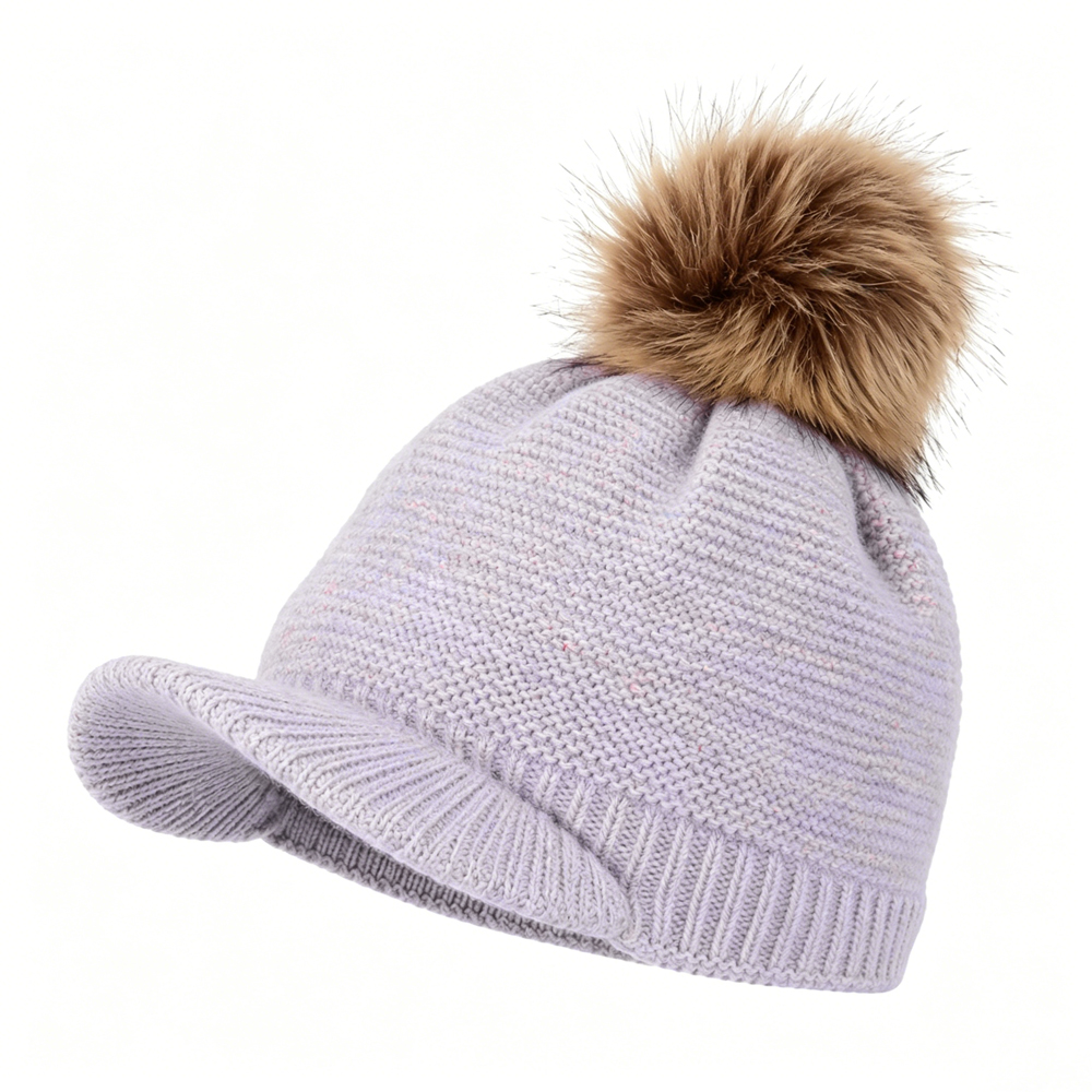 Pom Pom Knit Brim Fleece Lined Beanie