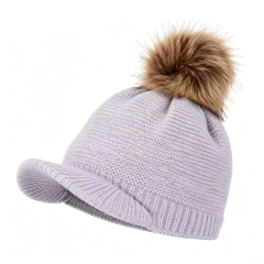 Pom Pom Knit Brim Fleece Lined Beanie