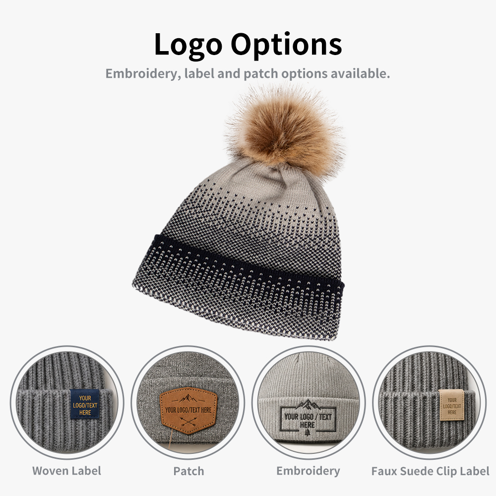 Acrylic Jacquard Knitted Pom Pom Beanie